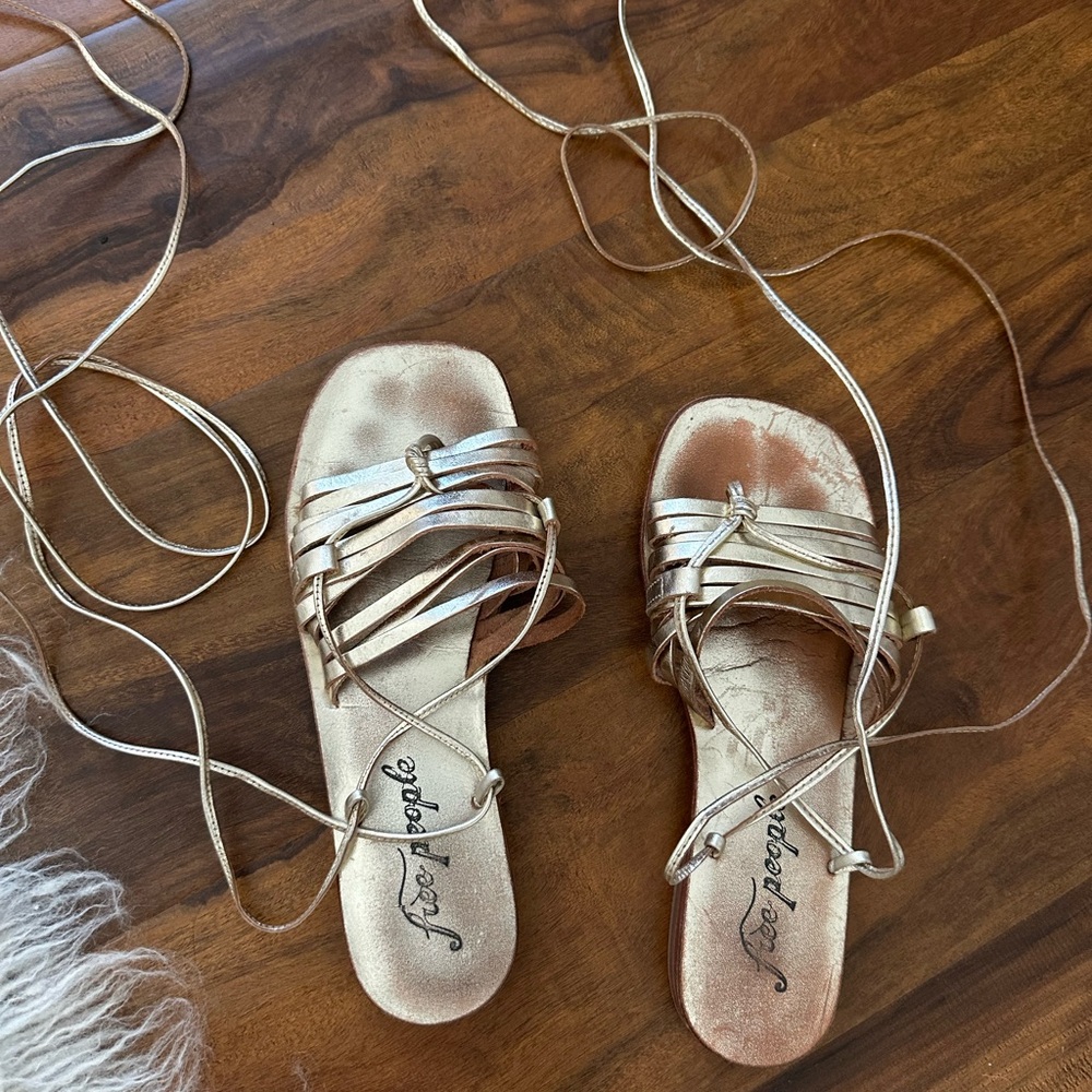 Free People Metallic Gold Lace-Up Gladiator Sandals